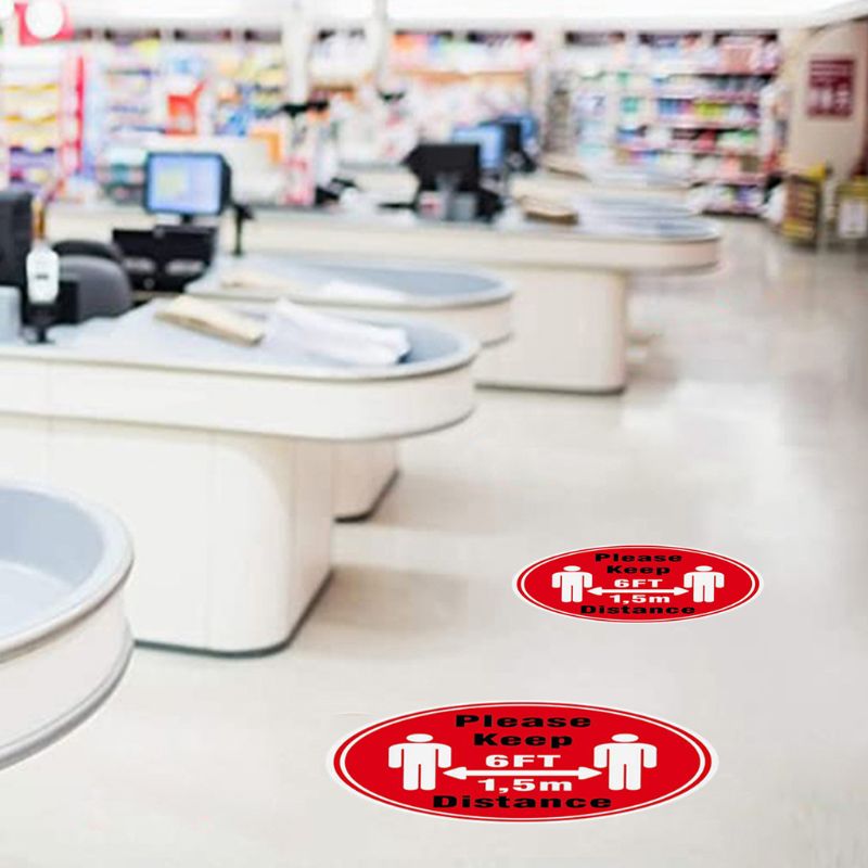 Round Anti-Slip Social Distance Keeping Floor Sticker Safety Floor Sign Marker Adhesive Paster Maintain 6 Feet Distance