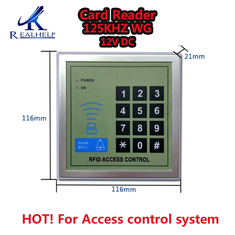 2000Users RFID Access Control 125KHZ WG Access Keypad and Code Access Control System ID Card Reader Power In 12V DC