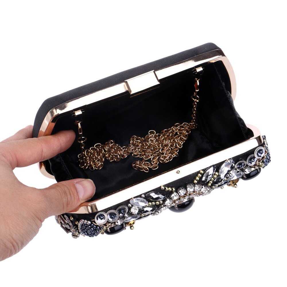 Rhinestone Diamond Evening Bag Women Black Shell Hand Bag Bridal Wedding Party Purse Ladies Crystal Bead Day Clutch Chains bag