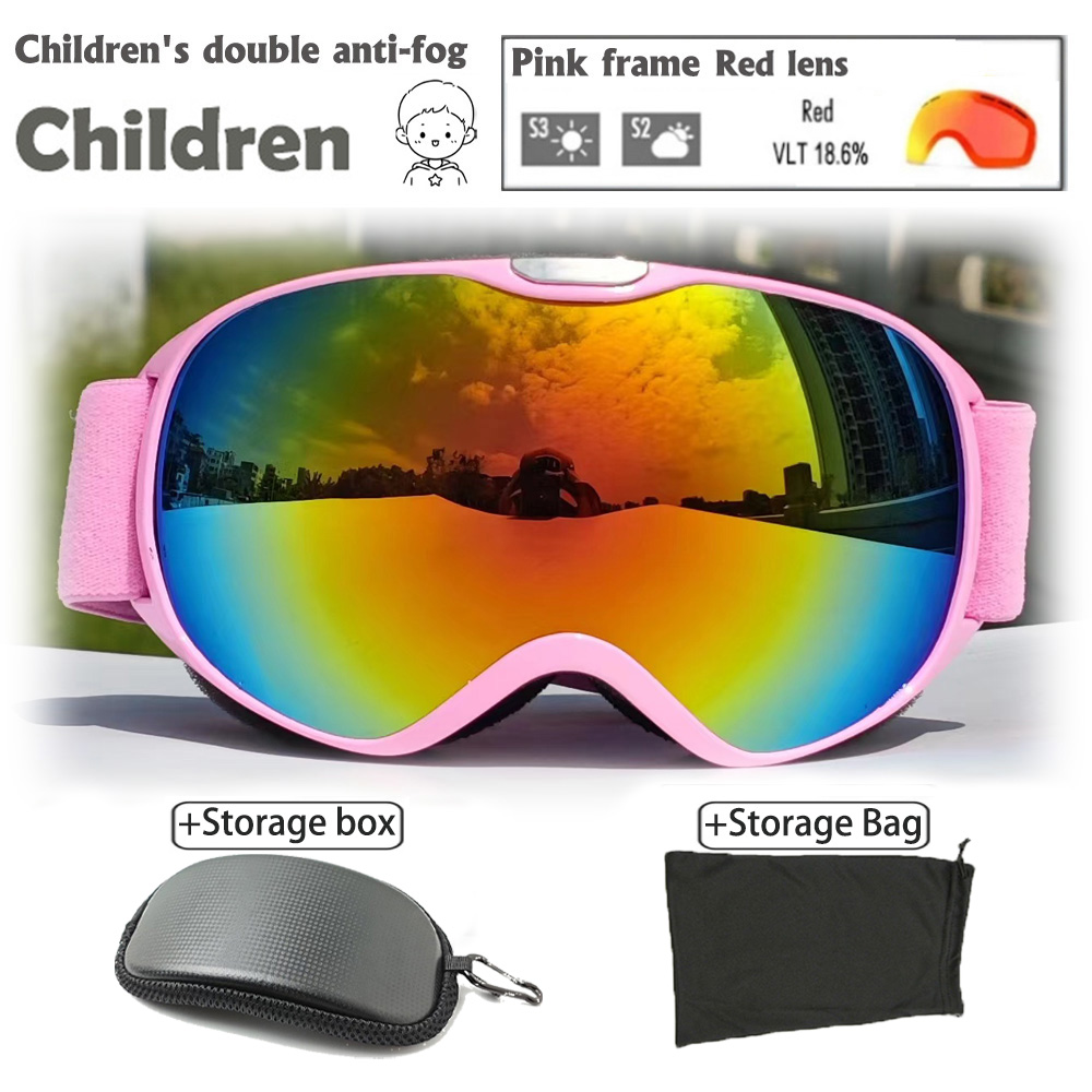 Ski Glasses Kids 4-14 Years Old Double Layer Anti Fog Windbreak Safety Glasses UV400 All Day Skiing Glasses Winter Anti-Glare