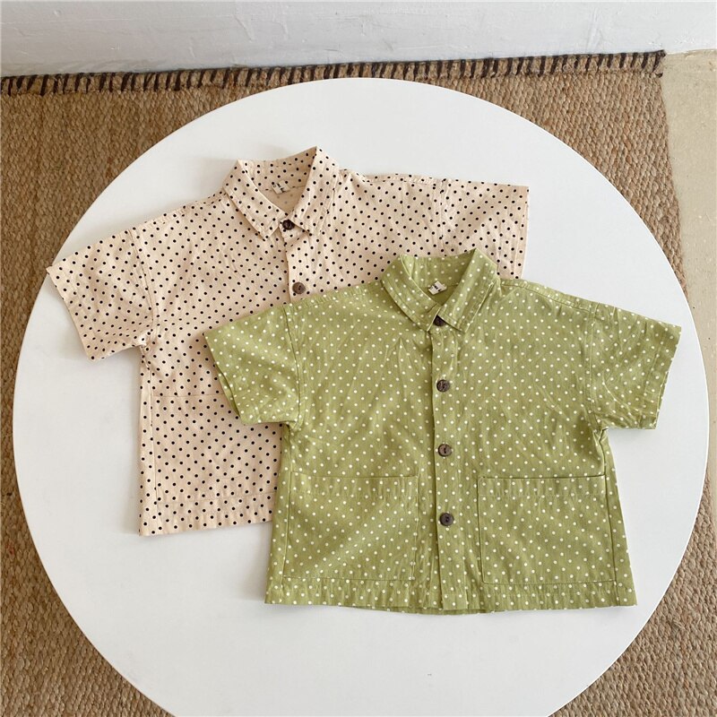 Zomer Jongens En Meisjes Dot Korte Mouwen Unisex Kinderen Losse Casual Tops 2-6Y