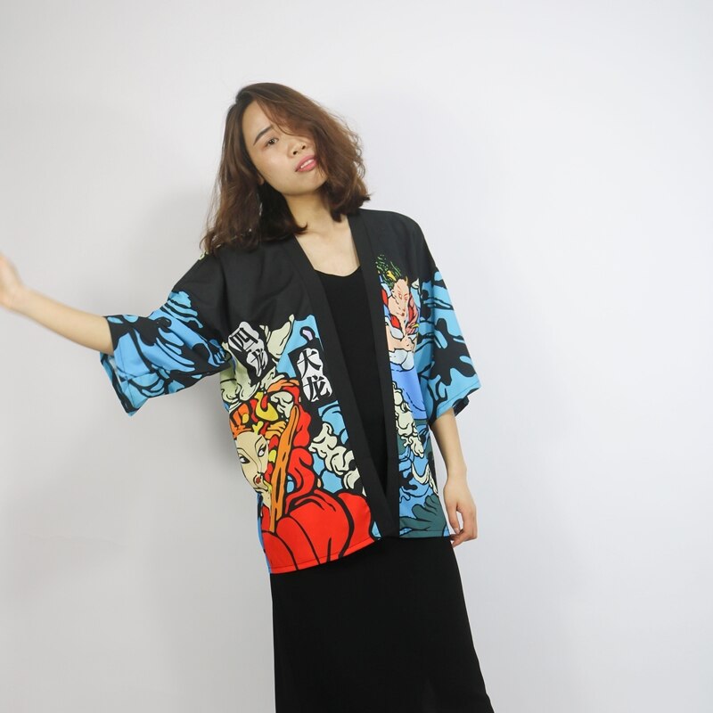 PLULON Japanse yukata in Geisha-stijl, ochtendjas, gebloemde satijnen badjas met trekkoord, handwaaier, haarspeld en tabi-sokken, 5 onderdelen, Rood, one size