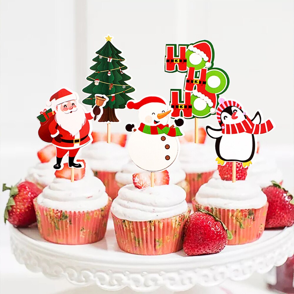 20pcs Cake Toppers Christmas Snowman Cake Toppers Cupcake Decor Party Ornaments