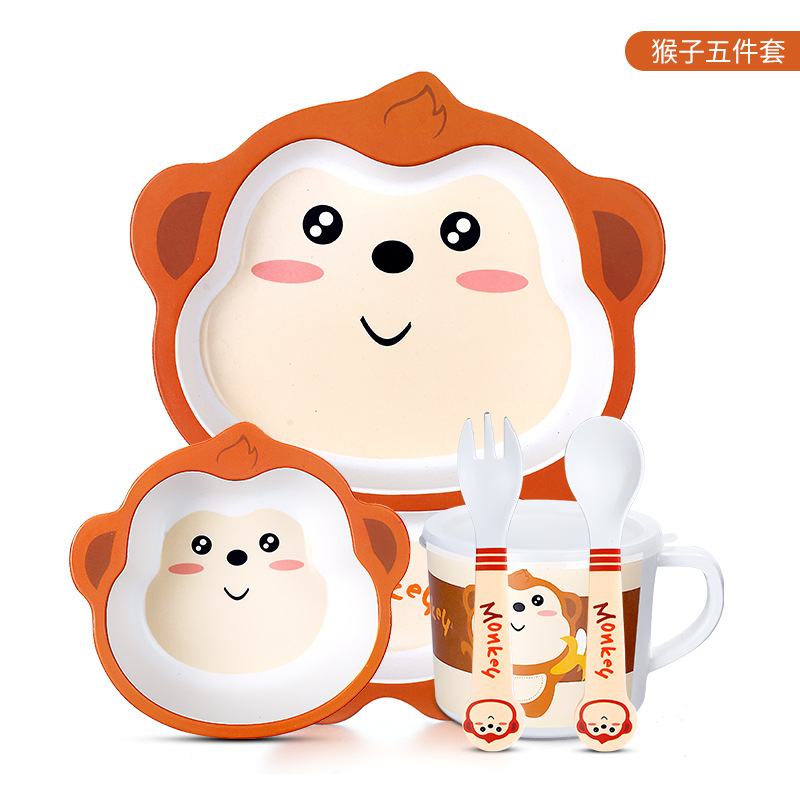 Bamboe Kinderen Servies Set, Kinderen Gerechten, Voedsel Plaat Kom Kop Lepel Vork Servies, Cartoon Servies, gezonde Maaltijd, Bpa Gratis: H