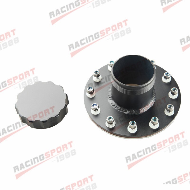 Billet Aluminum Fuel Cell Fast Fill Filler Neck 12 Bolt Flange + Cap Black/SILVER