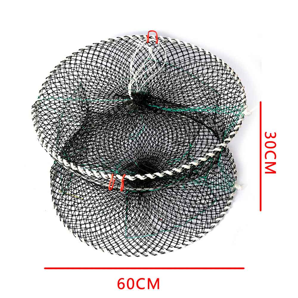 Filet de pêche en Nylon 3 trous, piège à poissons pliable en Nylon, crabe, piège à poissons, filet de pêche automatique renforcé: 60x30