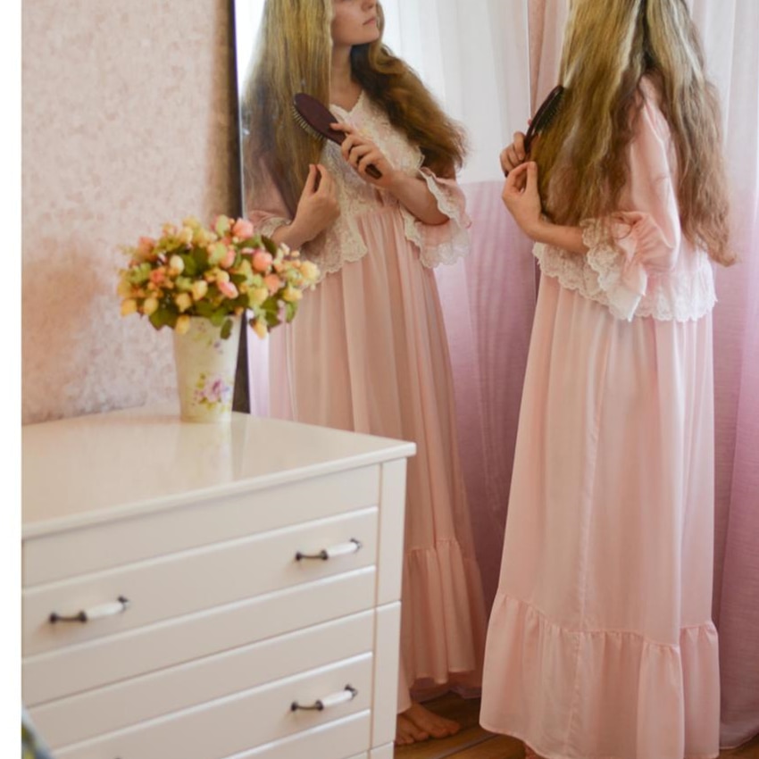 Loose Nightgown Women Long Nightdress Sleepwear Ladies Princess Sleepwear Ankle Length Nightwear Dress