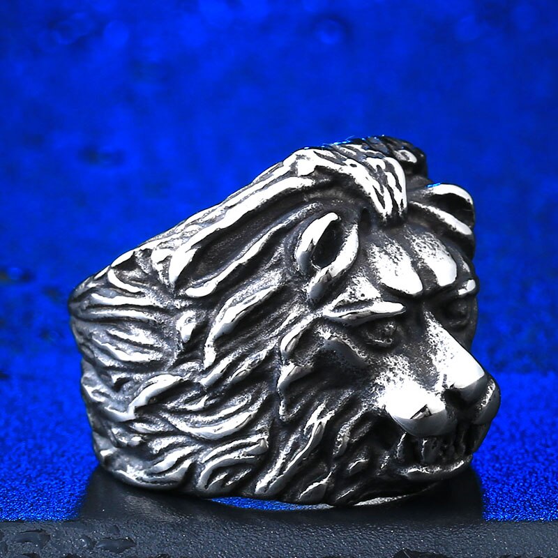 Beier store 316L Stainless Steel ring Biker Gothic Lion Head Ring Black Heavy Thai Men's Animal Rings BR8-169