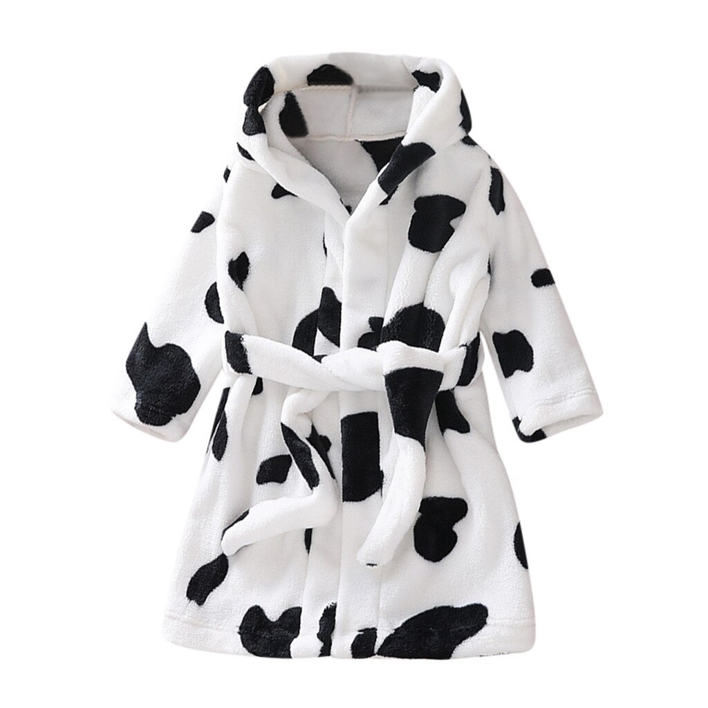 Winter Children Fleece Pajamas Warm Flannel Sleepwear Boy Girl Cartoon Hooded Bathrobe Towel Night-Gown Sleepwear Homewear 3-8Y: WH / 130
