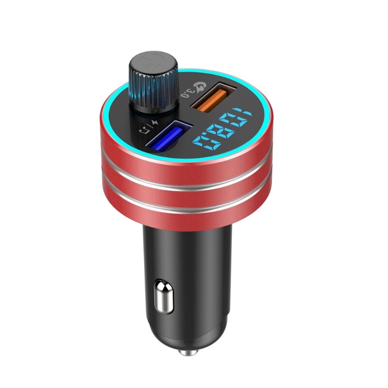 Bluetooth 5.0 auto  mp3 speler handsfree autokit usb autolader snel opladen 3.0 dubbele usb mobiele auto telefoonlader fm-zender: Rood