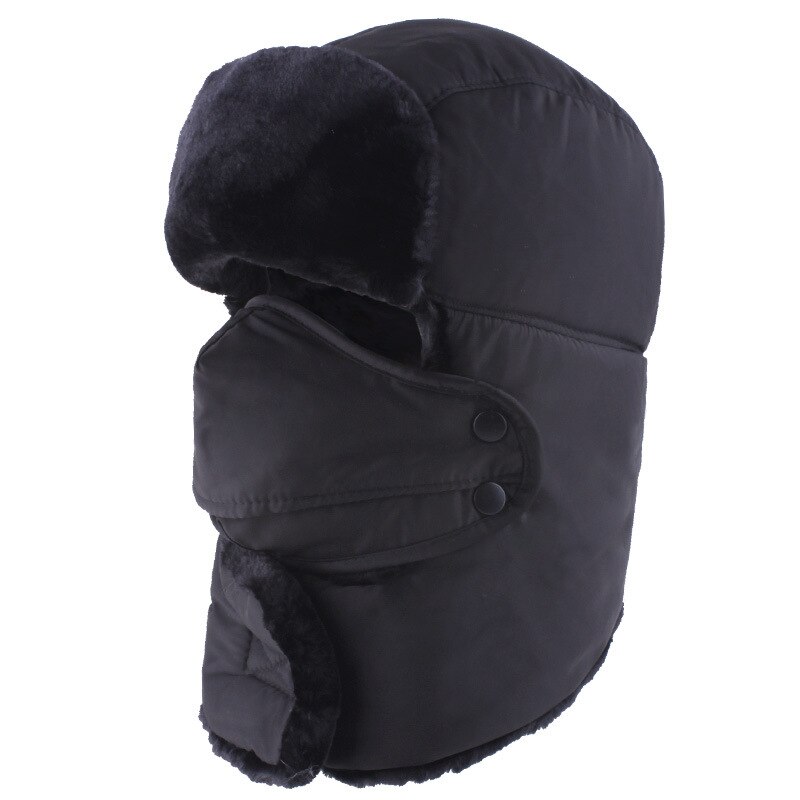 Sport caps tur caps skjerf menn russian trapper termo lue trooper øreklaff snø ski lue cap med fack maske: Svart-b