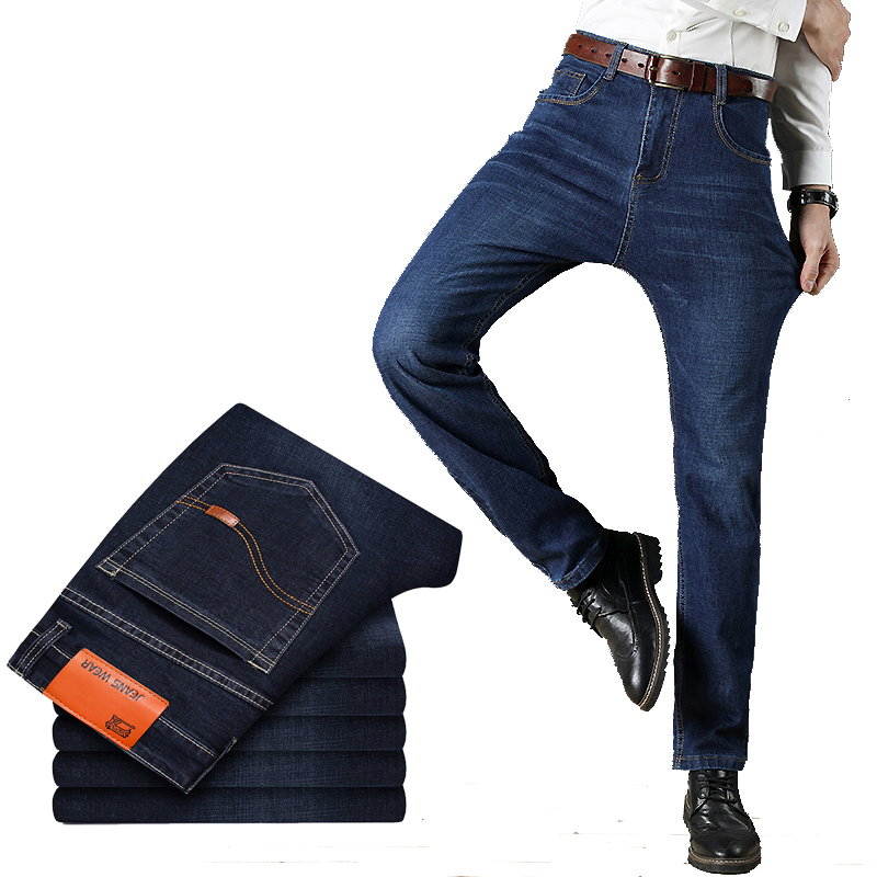 Forår efterår jeans mænd stretch denim slim jean mand sort blå jeans mærke bløde bukser mandlige bukser stor størrelse