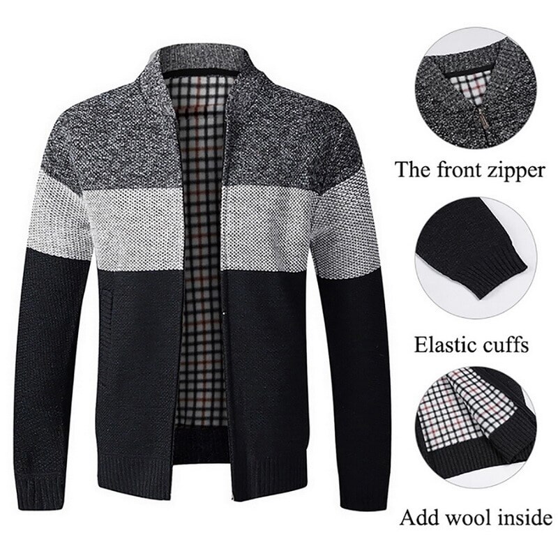 Hommes chandail manteau épais polaire Patchwork laine Cardigan pull vestes hiver tricoté manteaux mâle tricots de style décontracté
