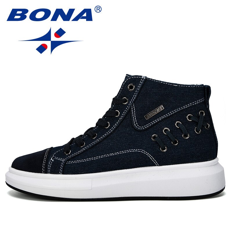 Bona herre vulkanisere sko herre forår efterår high top sneakers snøre behagelige ensfarver herre fritidssko