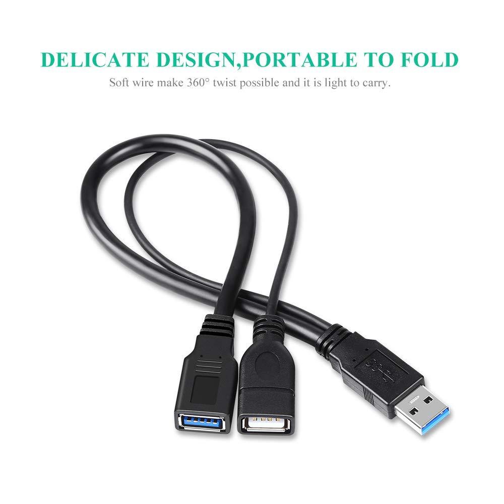 USB 3.0 Splitter Cable USB 3.0 Male to Dual USB A Female Jack Y Hub USB Splitter Charger & Data Transfer Extension Cable