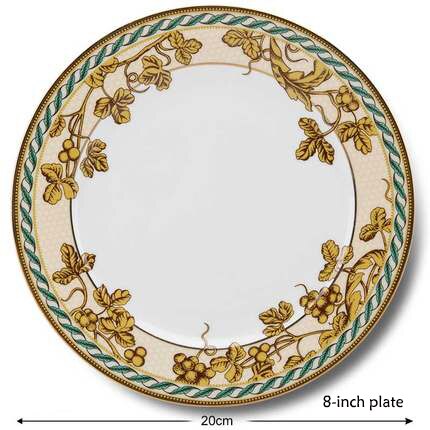 EECAMAIL British Style Bone China Model Room Club Western Tableware Steak Plate Home Salad Plate Golden Bird Series Set: 8-Inch Plate