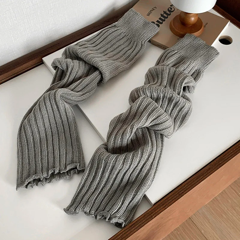 Calentadores de piernas de Lolita japonesa para mujer, calentadores de tobillo para niñas, calcetines largos góticos Y2K, calcetines finos de punto para Cosplay, 57cm: Gris