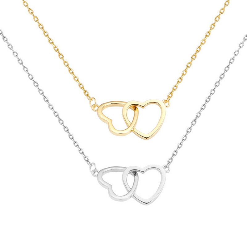 Love Double Heart-shaped Connected Hollow Pendant Necklace Light Luxury Female Clavicle Chain