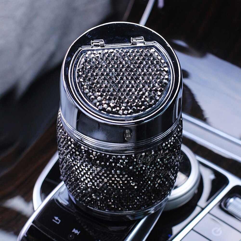 Cenicero de lujo de 6 colores para coche, color rosa, blanco, dorado brillante, con cubierta para coche, gran para mujeres y niñas