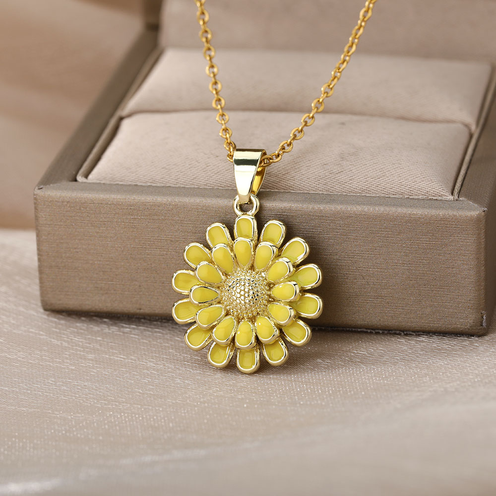 Leuke Daisy Kettingen Voor Vrouwen Rvs Gouden Ketting Chrysant Emaille Hanger Ketting Bohojewelry Bijoux Femme