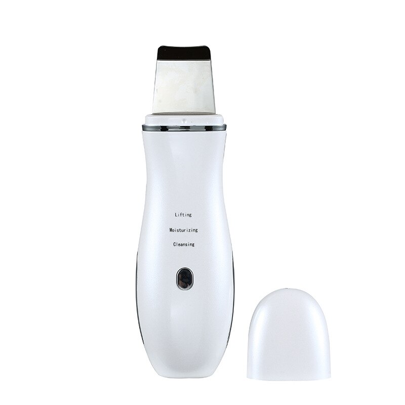 Ultrasonic Ion Face Skin Scrubber Facial Cleaner Cleansing Spatula Peeling Vibration Blackhead Removal Exfoliating: white
