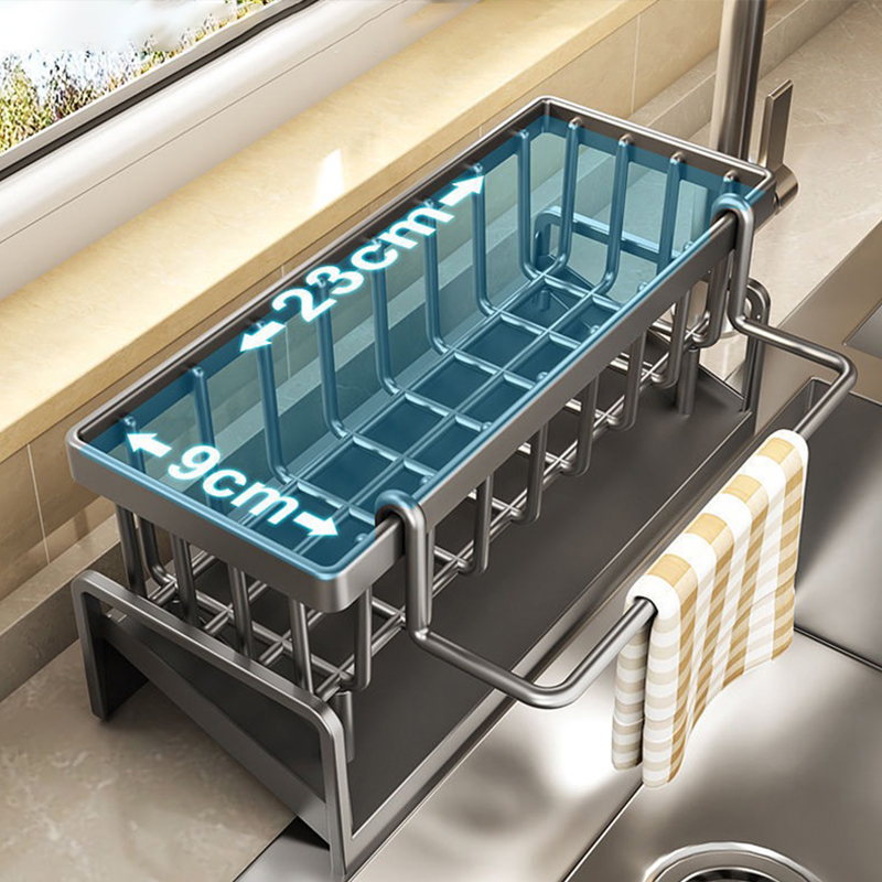 Kitchen Sink Drain Rack CarbonSelf-draining Sink Shelf Soap Sponge Holder Dishcloth Towel Rack Filter Basket Kitchen Accessories