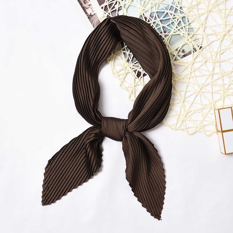 Plain Women Square Silk Scarf Skinny Ribbon Head Neck Small Pleated Hair Tie Band Kerchief Satin Foulard Scarves: Color 15