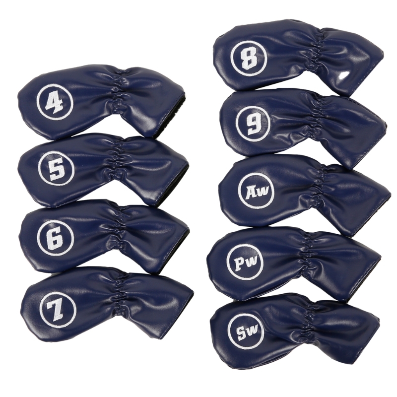 9-delige Golfs Iron Head Cover met aantal voor nek Golfs Club Head Dikke synthetische PU-lederen Golfs Head Cover: Deep Blue