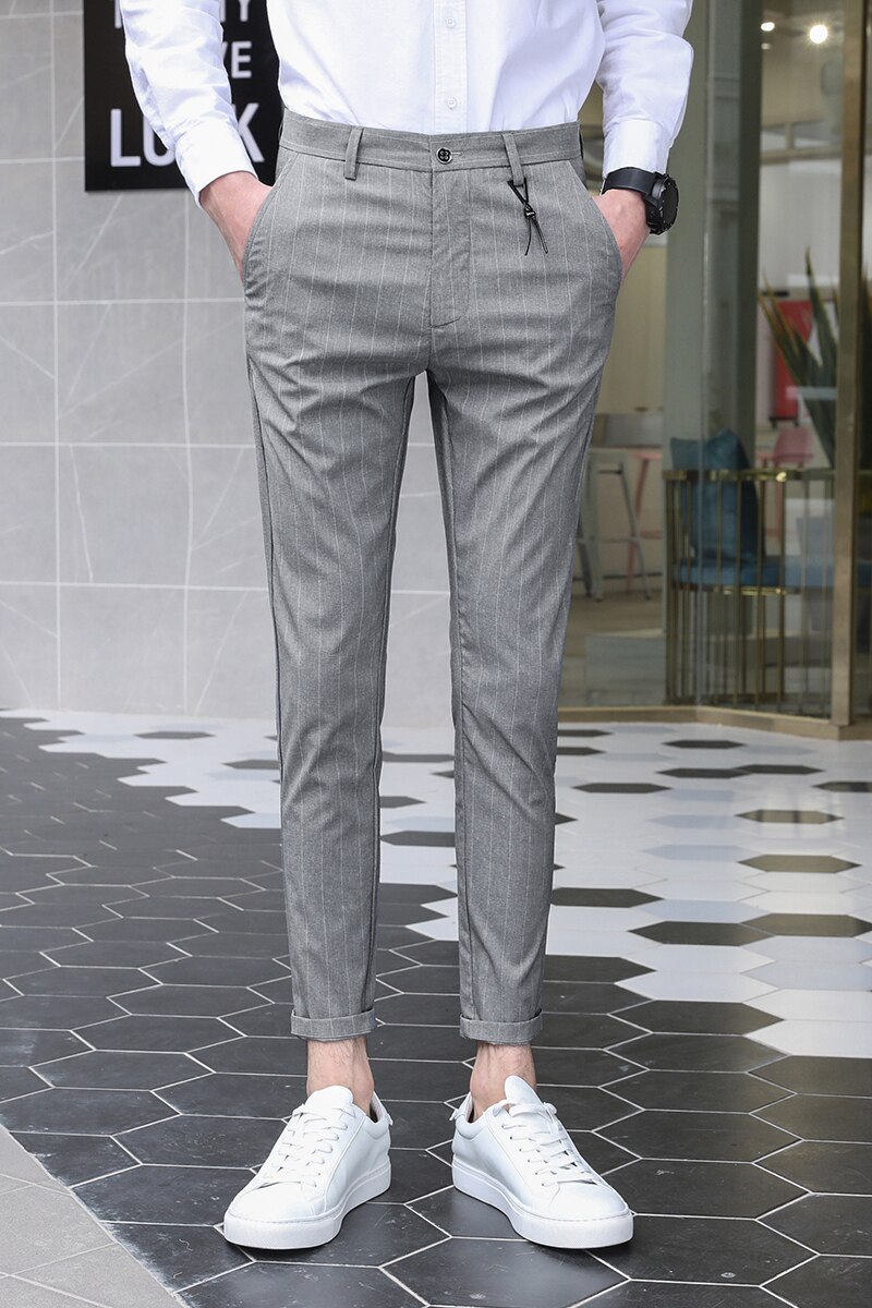 Syyspuku housut miesten raidallinen hieno herkkä kangas yhdeksän pisteen housut miesten vaatteet business casual toimistopuku housut siistit