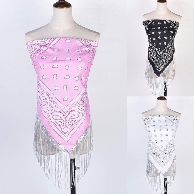 Cowgirl Bandanas Sequin Women Bachelorette Bandanas Tassel Trim Head Scarf Cowgirl Fringe Bandanas Neckerchief Bandanas