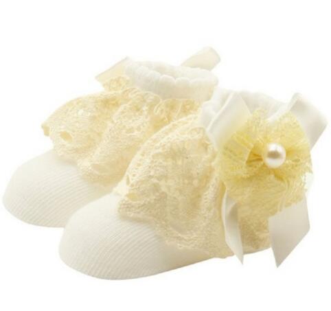 Chaussettes antidérapantes en dentelle solide | Chaussons de noël pour bébés filles et garçons, chaussons de sol, motif de fleurs, à nœuds,