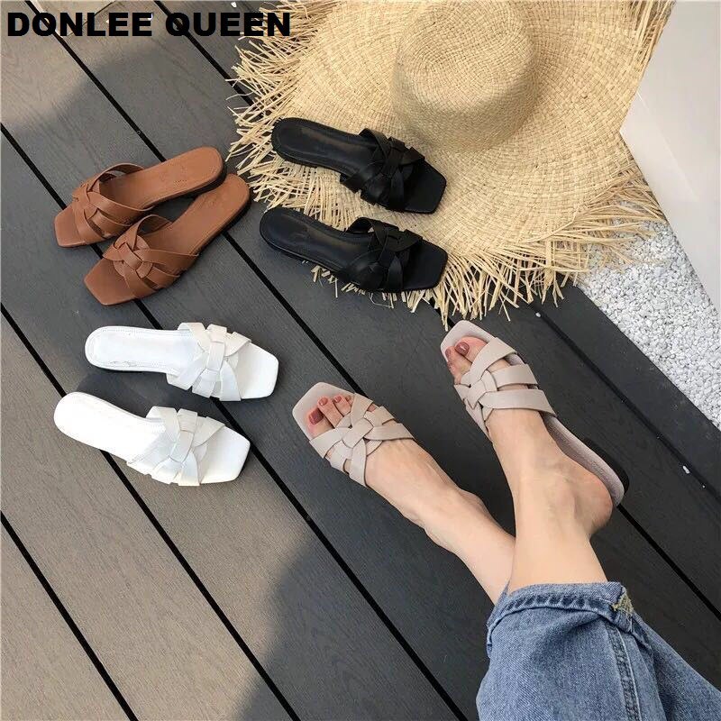 Donlee rainha chinelos de marca feminina verão slides dedo do pé aberto sapatos casuais lazer sandália feminino praia flip flops tamanho grande 41