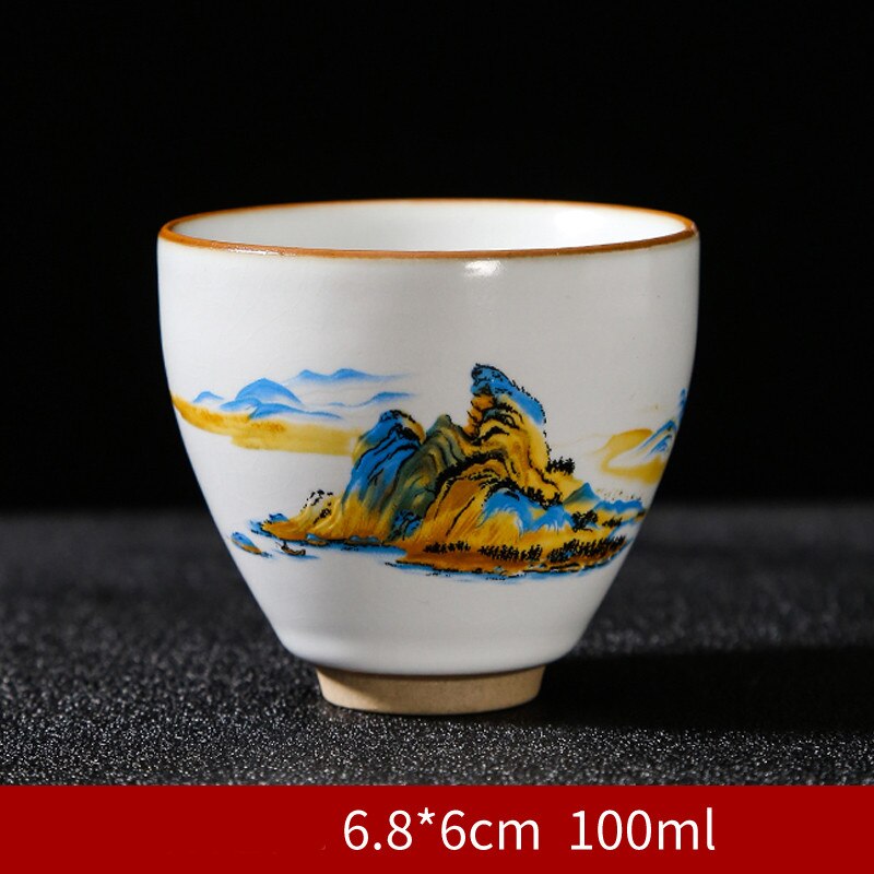 Taza de té China pintada a mano, juego de cerámica hecho a mano, taza maestra, tazón de té, taza individual portátil Personal, 4 piezas: F