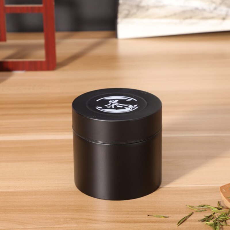 Stainless Steel Tea Caddy Large-capacity Sealed Leak-proof Tea Jar Round Tea Coffee Storage Jar: black