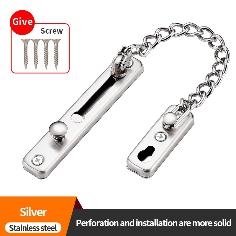 JZPENG anti-theft chain door chain home door latch door lock anti-theft lock security lock door lock anti-lock pin punch-free: Punch silver