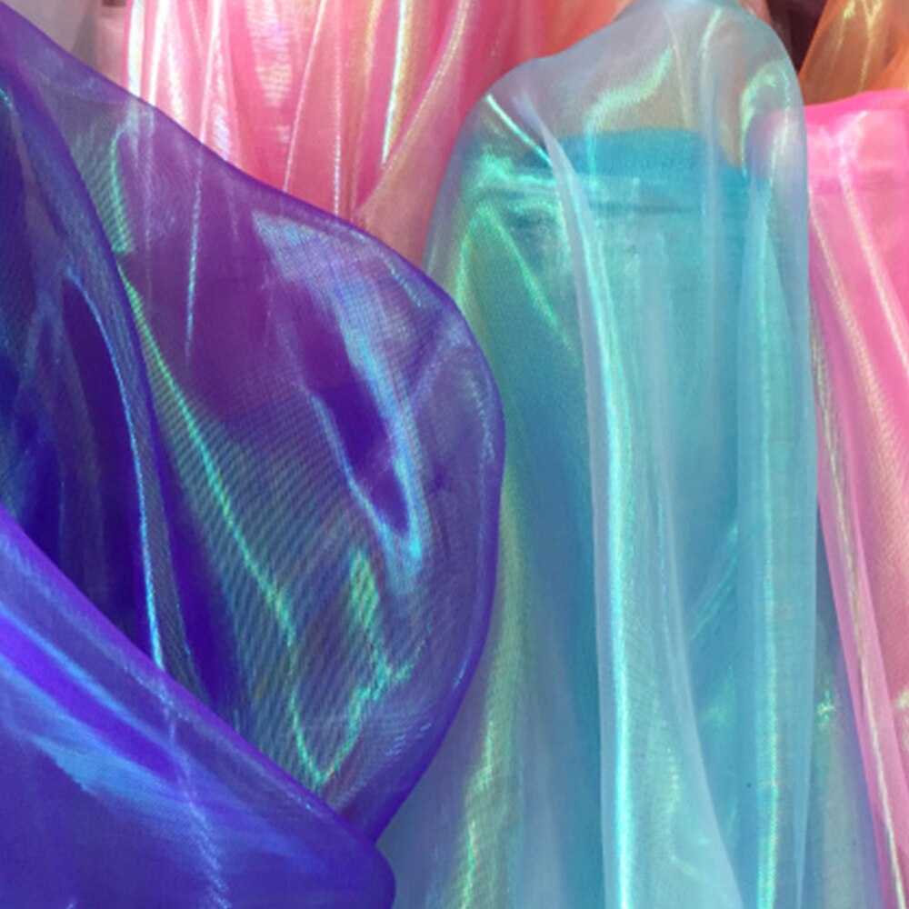 Gaze en soie colorée 1 mètre, tissu holographique Transparent pour décoration de scène et de mariage