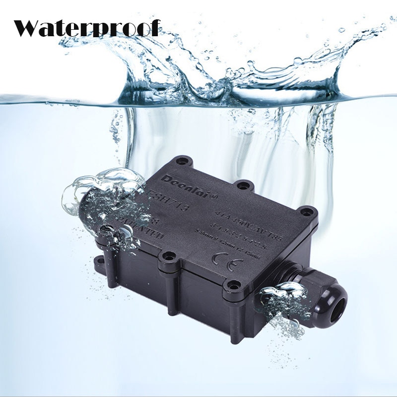 IP68 Waterproof Black Black Transparent Plastic Cable Wire Connector Gland Electrical 2-Cable Junction Box with Terminal