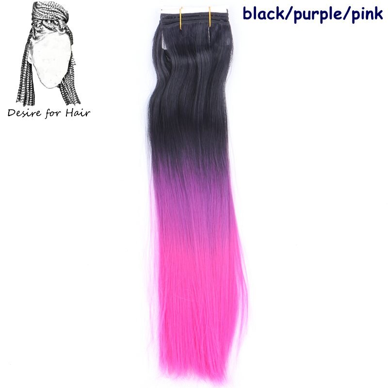Deseo de pelo 20 pulgadas 100g extensiones de pelo ondulado sintético rectas resistentes al calor color degradado por lote, color morado y rosa