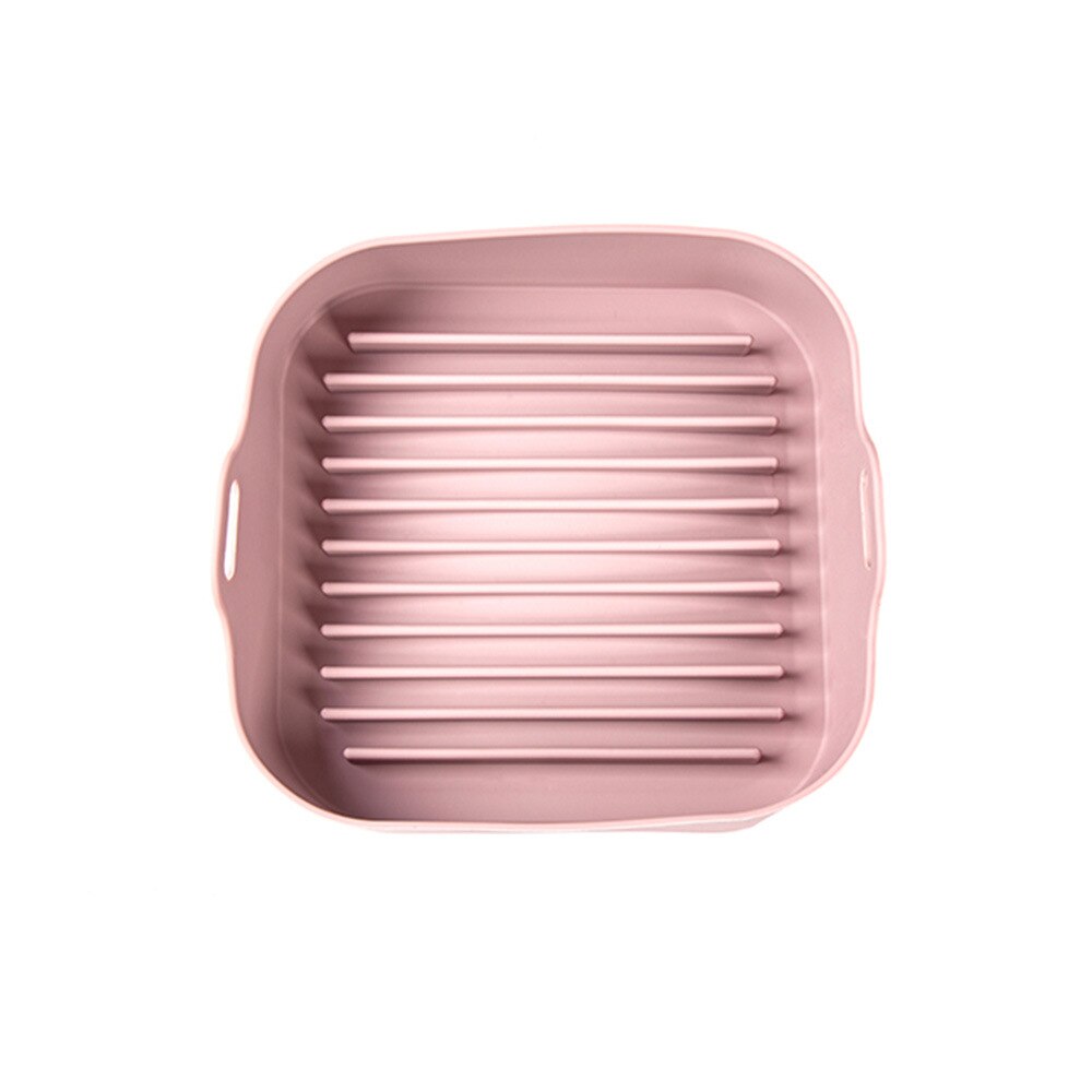 Air Fryer Silicone Baking Tray Pan Non-stick Oven Pot Insert Basket 8 inch Square Fried Food Dish Baking Air Fryer Accessories: Square Pink