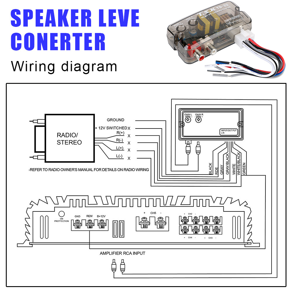 Auto Car Audio Converter Speaker Level Converter Adapter Universal RCA Line 12V
