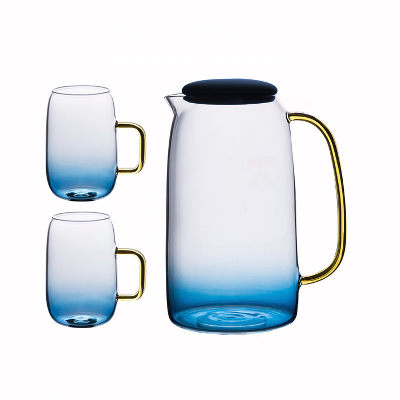 Théière en verre borosilice de 1500ML | Avec couvercle en or poignée tasses pour jus de fruits, eau et café théière fleur grande bouilloire