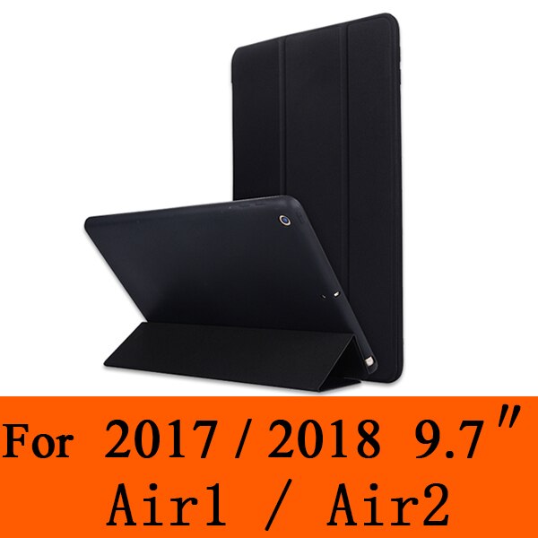 Rovtop Case Cover For iPad 9.7 Air 2 Air 1 Pro 10.5 Case Silicone Soft Leather Smart Case Cover for Generation Funda: Cool Black 9.7inch