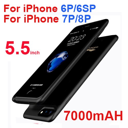 5000 mah /7000 mah slankt ultratyndt telefon batteri cover til iphone 6 6 s plus powerbank backup oplader cover til iphone 6 6s 7 8 plus: Sort 6 6s 7 8 plus