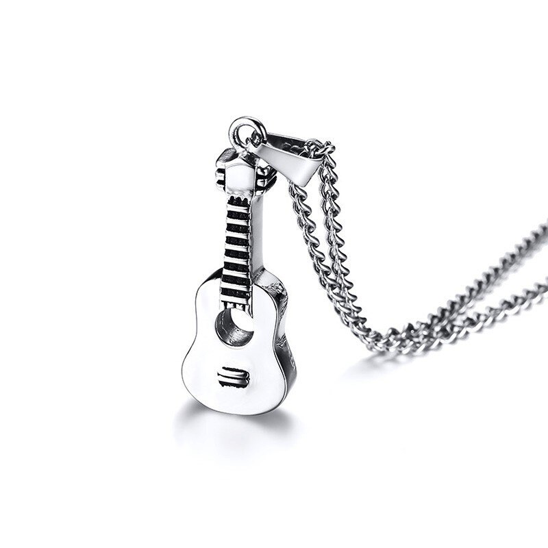 Vnox Punk Gitaar Hanger Voor Vrouwen Mannen Crematie Aandenken Rvs Ketting Muziek Ornamenten 24 "Curb Chain