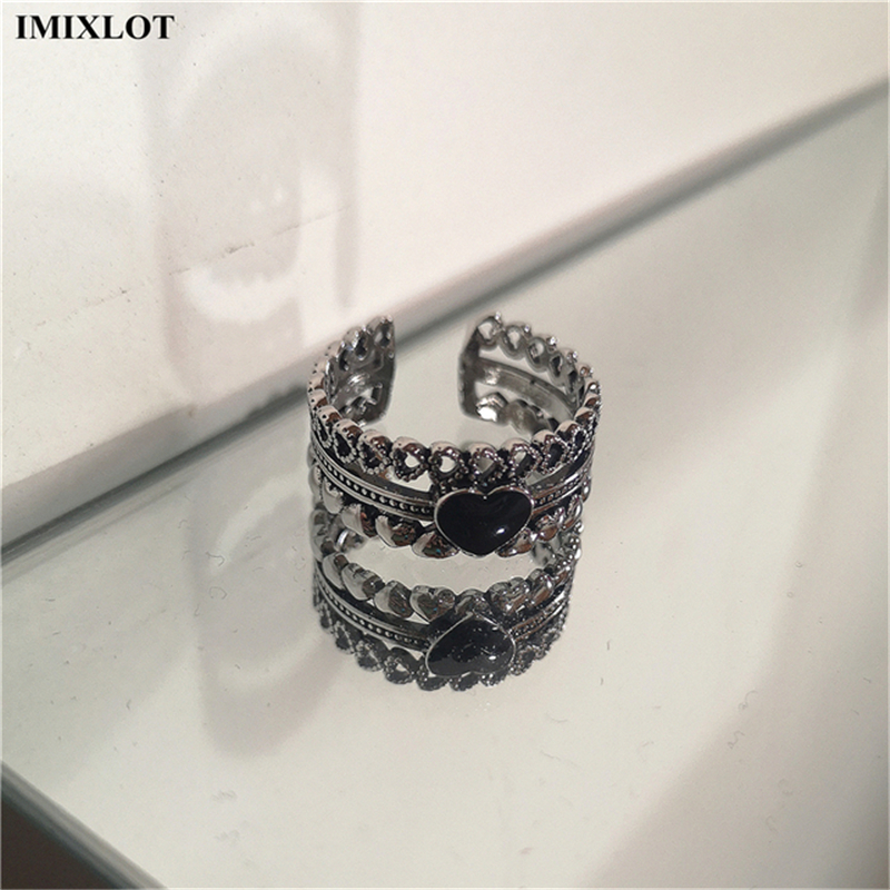Kpop gotisch Ästhetische Metall Dornen Liebe Herz Punk Offenen Ring Für Frauen Mädchen Jahrgang-Schmuck Y2K EMO Grunge Zubehör