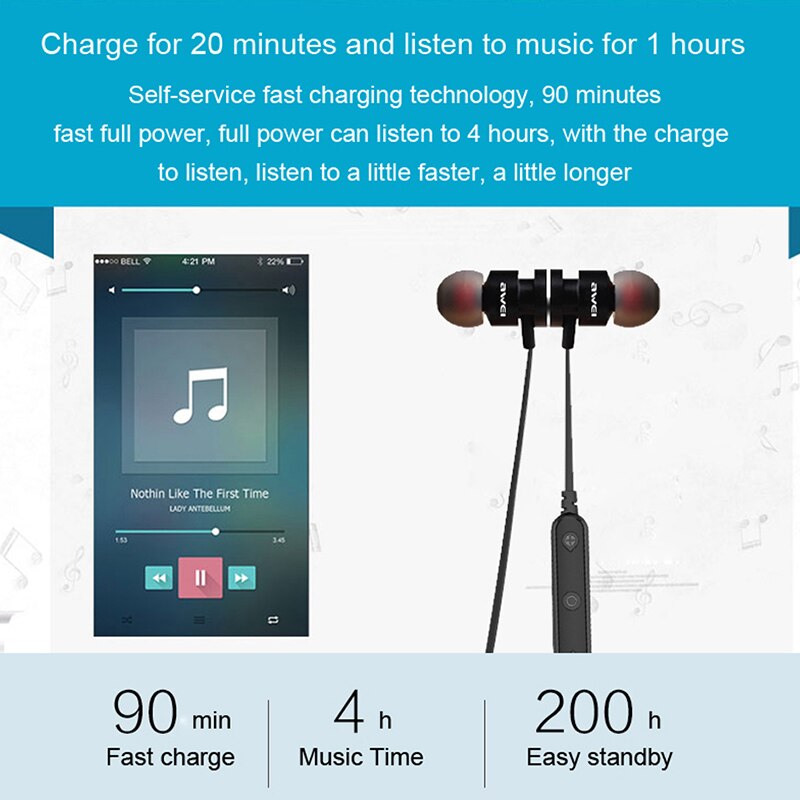 AWEI T11 Wireless Bluetooth Earphone Sport Headphones With Mic Earbuds Sport Stereo Sound Headset Headphones Earpieces For Phone