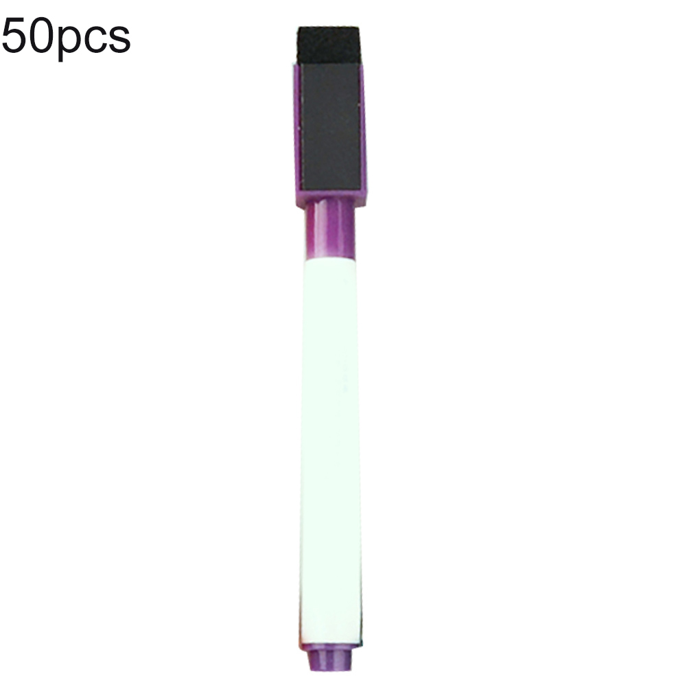 50Pcs/lot Magnetic Whiteboard Pen Erasable Dry White Board Markers Magnet Built In Eraser Office School Supplies: Purple 