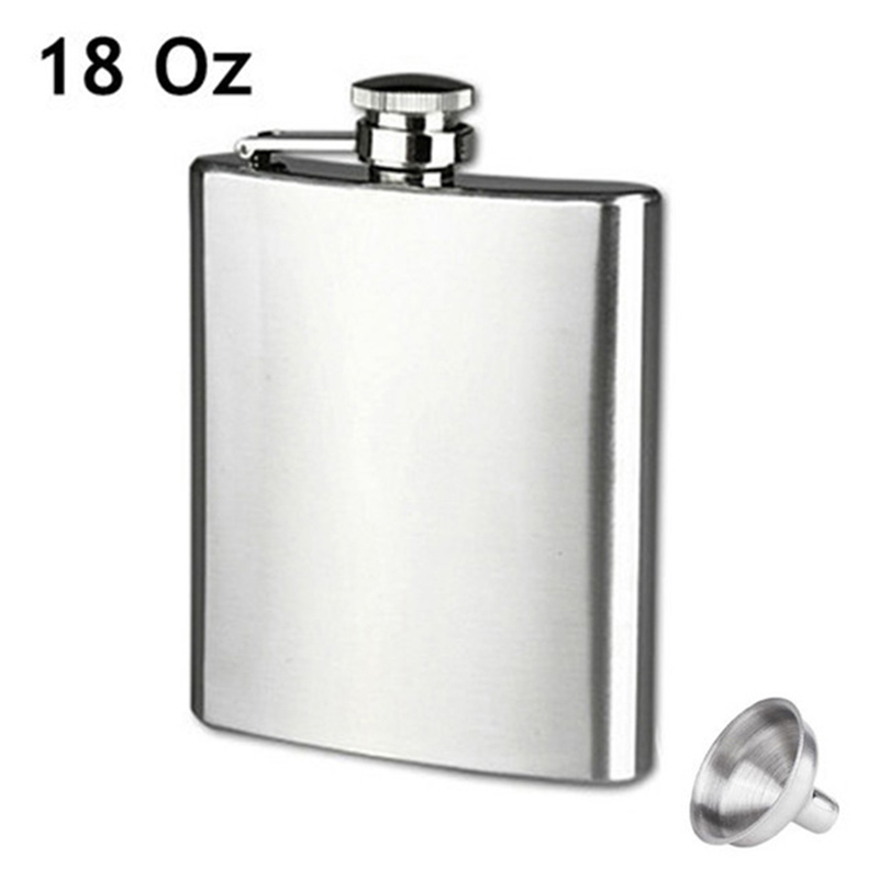 Flacon en acier inoxydable avec entonnoir, pour whisky de liqueur, bouteille d'alcool Portable 4 5 6 7 8 9 10 18 OZ: 18oz