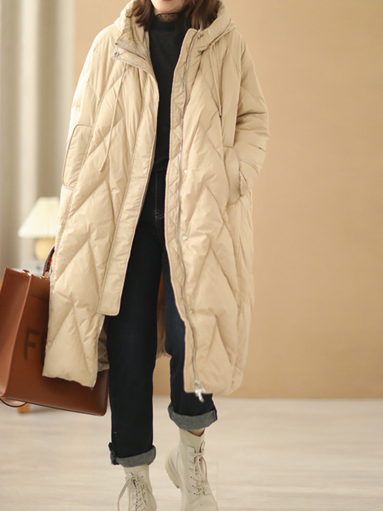 Janveny Women Loose Long Coat 90% White Duck Down Jacket Women Winter Female Overcoat Winter Hooded Puffer Feather Parkas: XL / WHITE