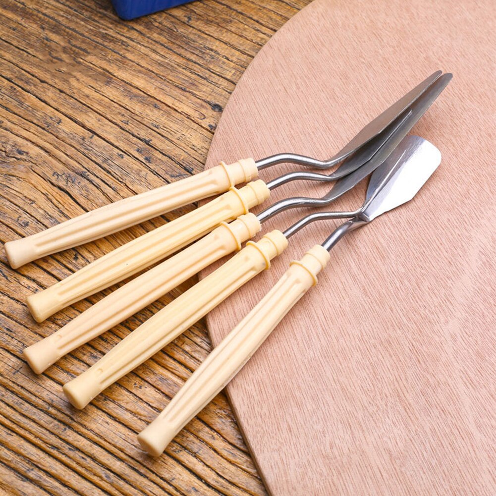 5pcs Scraper Super-thin Flexible Artist Safety Painting Tool Stainless Steel Wood Handle Compact Palette Knives Accessories